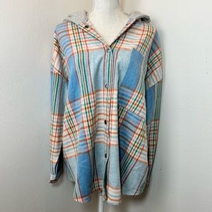 Day & Night Plaid Button Down Hoodie
